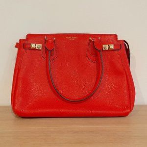 Henri Bendel Red Orange Pebbled Leather Tote with Removable Shoulder Strap